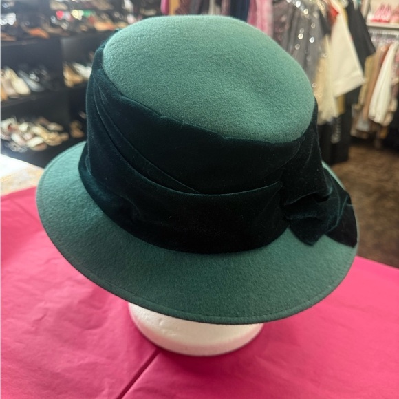 Betmar New York Green Wool Cloche Hat Velvet Trim Embellished Vintage Style main image 5